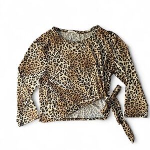 Olivia Rae S Brown Leopard Print Tie Front Long Sleeve Blouse